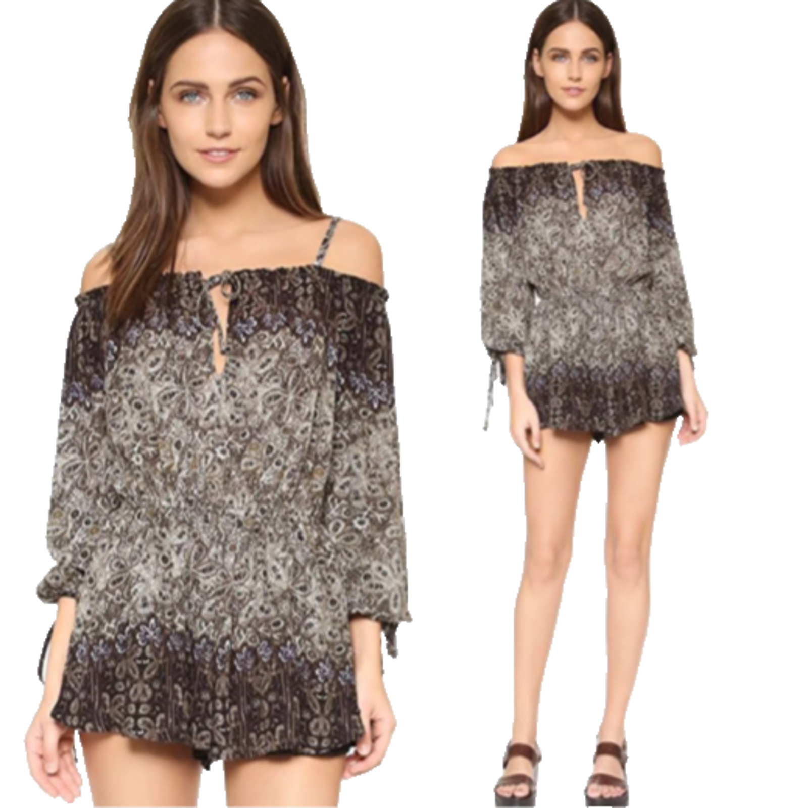 Free People Midnight Kiss Romper Size M, Off Shoulders Lined Shorts Summer Boho